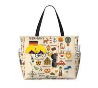 AACPPB Germany Cultural Symbols Illu Printed Oversized Beach Tote, Multi-Pocket Travel Bag, Lightweight Waterproof Pool Handbag