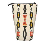 AACPPB Graceful Red Geo Motif Print Adjustable Telescopic Case, Expandable Storage for Pens, Makeup, Small Items, Portable Bag