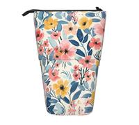 AACPPB Gradual pink yellow flowers Print Adjustable Telescopic Case, Expandable Storage for Pens, Makeup, Small Items, Portable Bag