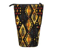 AACPPB Lively Brass Geo Art Print Adjustable Telescopic Case, Expandable Storage for Pens, Makeup, Small Items, Portable Bag