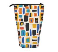AACPPB Lively Teal Geo Block Print Adjustable Telescopic Case, Expandable Storage for Pens, Makeup, Small Items, Portable Bag