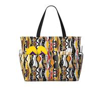 AACPPB Luxurious Saffron Wave Printed Oversized Beach Tote, Multi-Pocket Travel Bag, Lightweight Waterproof Pool Handbag