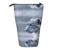 AACPPB Majestic Silver Snow Leopard Print Adjustable Telescopic Case, Expandable Storage for Pens, Makeup, Small Items, Portable Bag