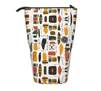 AACPPB Mellow Orange Black Block Print Adjustable Telescopic Case, Expandable Storage for Pens, Makeup, Small Items, Portable Bag