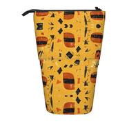 AACPPB Mellow Orange Block Art Print Adjustable Telescopic Case, Expandable Storage for Pens, Makeup, Small Items, Portable Bag
