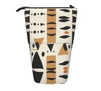 AACPPB Mellow Tan Black Geo Stripe Print Adjustable Telescopic Case, Expandable Storage for Pens, Makeup, Small Items, Portable Bag