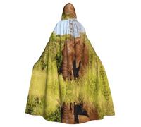 AACPPB Playful Mud Covered Elephant Print Halloween Hooded Cloak Medieval Renaissance Style Costume Unisex Wizard Role Play