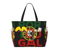AACPPB Portugal Flag Printed Oversized Beach Tote, Multi-Pocket Travel Bag, Lightweight Waterproof Pool Handbag