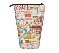 AACPPB Rome Map With Landmarks Illus Print Adjustable Telescopic Case, Expandable Storage for Pens, Makeup, Small Items, Portable Bag