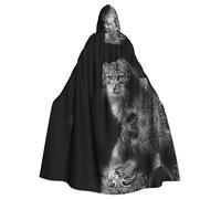 AACPPB Sharp Monochrome Wildcat Print Halloween Hooded Cloak Medieval Renaissance Style Costume Unisex Wizard Role Play
