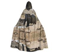 AACPPB Sociable Gray Elephant Print Halloween Hooded Cloak Medieval Renaissance Style Costume Unisex Wizard Role Play