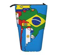 AACPPB South America Flags Map Desig Print Adjustable Telescopic Case, Expandable Storage for Pens, Makeup, Small Items, Portable Bag