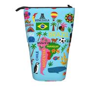 AACPPB South America Map With Icons Print Adjustable Telescopic Case, Expandable Storage for Pens, Makeup, Small Items, Portable Bag