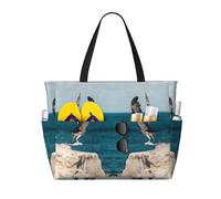 AACPPB Swift White Osprey Printed Oversized Beach Tote, Multi-Pocket Travel Bag, Lightweight Waterproof Pool Handbag