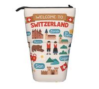 AACPPB Welcome To Switzerland Travel Print Adjustable Telescopic Case, Expandable Storage for Pens, Makeup, Small Items, Portable Bag