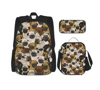 aacxzff 3Pcs School Essentials Imagen De Pug Print Set for Students:School Bag+Pencil case+Lunch Bag Combination