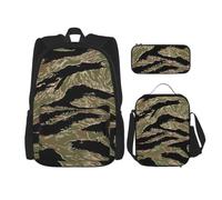 aacxzff 3Pcs School Essentials Tiger Stripe Camo Print Set for Students:School Bag+Pencil case+Lunch Bag Combination