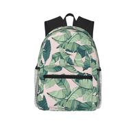 aacxzff Casual Funny Canvas green palm tree leaves pink Print Backpack Cute Bookbag Laptop Backpacks Travel Daypack Unisex