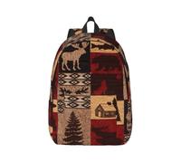 aacxzff Casual Funny Lodge Bear Deer Fish Print Canvas Backpack Cute Bookbag Laptop Backpacks Travel Daypack Unisex