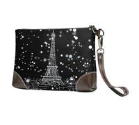 aacxzff Night Paris Eiffel Tower Print Leather clutch cowhide Wristlet Organizer Bag for Evening Events Date Nights Wedding