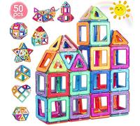aaczly Magnetic Tiles for Kids 50PCS Magnetic Building Blocks 3D Toys Building Construction STEM Educational Toys for Toddler Boys Girls Age 3 4 5 6 7 8 Years Old
