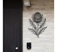 AADDFDD Elegant Thistle Metal Wall Art, Scottish Flower of Nature-Inspired Decor, Black Metal Flower Wall Decor, Minimalist Floral Wall Art, Ideal for Home Patio Balcony, Outdoor Decor