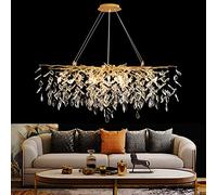 AADDFDD Modern Crystal Branches Chandelier Gold Round Linear Rectangular Raindrop Hanging Pendant Light Fixture for Kitchen Island Living Room Dining Room L110CM 13 Lights