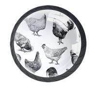 AADFAEWR 4 Pieces Drawer Knobs Cabinet Knobs Pulls Cocks and Hens Sketch Pattern