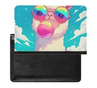 AADFAEWR Passport Holder for Travel Alpaca Rainbow Sunglasses with Pink Bubble Pu Leather Passport Cover Case with Card Slot