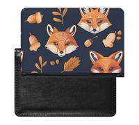 AADFAEWR Passport Holder for Travel Cute Fox Pattern Navy Background Pu Leather Passport Cover Case with Card Slot