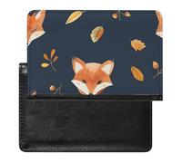 AADFAEWR Passport Holder for Travel Cute Fox Pattern Navy Background Pu Leather Passport Cover Case with Card Slot