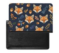 AADFAEWR Passport Holder for Travel Cute Fox Pattern Navy Background Pu Leather Passport Cover Case with Card Slot
