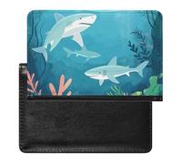 AADFAEWR Passport Holder for Travel Cute Sharks Underwater Pu Leather Passport Cover Case with Card Slot