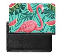 AADFAEWR Passport Holder for Travel Flamingo Bird Watermelon Slice and Tropical Leaves Pu Leather Passport Cover Case with Card Slot
