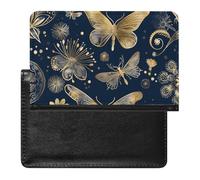 AADFAEWR Passport Holder for Travel Gold Butterflies Dragonflies Patterns Pu Leather Passport Cover Case with Card Slot