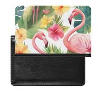 AADFAEWR Passport Holder for Travel Pink Flamingos Palm Leaves Pu Leather Passport Cover Case with Card Slot