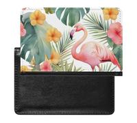 AADFAEWR Passport Holder for Travel Pink Flamingos Palm Leaves Pu Leather Passport Cover Case with Card Slot