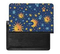 AADFAEWR Passport Holder for Travel Sun and Animal Paws Stars Pattern Pu Leather Passport Cover Case with Card Slot