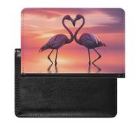 AADFAEWR Passport Holder for Travel Two Pink Flamingos Water Sunset Sky Pu Leather Passport Cover Case with Card Slot