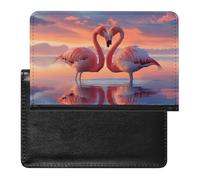 AADFAEWR Passport Holder for Travel Two Pink Flamingos Water Sunset Sky Pu Leather Passport Cover Case with Card Slot
