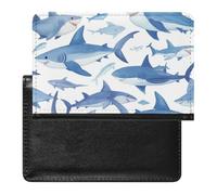 AADFAEWR Passport Holder for Travel Watercolor Blue Sharks Pattern Pu Leather Passport Cover Case with Card Slot
