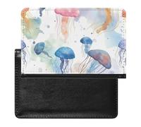 AADFAEWR Passport Holder for Travel Watercolor Jellyfish Pattern Pu Leather Passport Cover Case with Card Slot