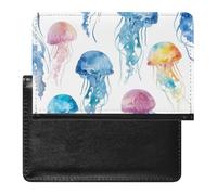 AADFAEWR Passport Holder for Travel Watercolor Jellyfish Pattern Pu Leather Passport Cover Case with Card Slot