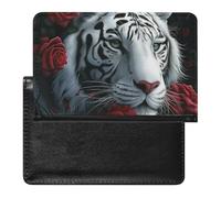 AADFAEWR Passport Holder for Travel White Tiger with Red Roses Flowers Pu Leather Passport Cover Case with Card Slot