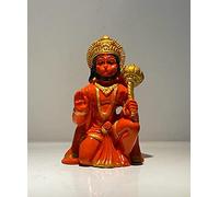 Aadhya Wellness Hanuman Ji Ki Murti in Blessing Posture with Gada Sitting Bhagwan Idol Temple Car Dashboard Polyresin Statue Gift 6 cm Pack of 1 Pcs, Multicolor