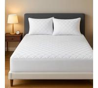 Quilted Mattress Protector Single Bed Size Extra Deep Pocket Fitted Hypoallergenic Hotel Quality Super Soft Brushed Fabric White