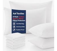 Aaf Textiles 4 Pack Pillow Protectors 300TC Cotton Sateen Hotel Quality Zippered Pillow Protectors Anti Bacterial Bed Bug Proof, Feather Proof, Anti Allergy Hypoallergenic & Breathable Pillow Covers