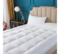 Mattress Topper Double Bed 4 Inch 10cm Extra Thick Quilted Heavy Box Stitched Fluffy Hypoallergenic Microfiber with Strong Elasticated Corner Straps 137x190cm (Microfiber, Double)
