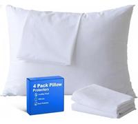 Pack of 4 Zippered Pillow Protectors Covers Cases Anti Dust Mite Bed Bug Feather Mildew Proof - Anti Allergy - White--Anti Bacterial-Hypoallergenic - Stain Resistant - Machine Washable - Standard Size 19x29 48x74cm