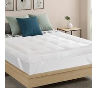 Mattress Topper Double Bed 4 Inch 10cm Extra Thick Quilted Heavy Box Stitched Fluffy Hypoallergenic Microfiber with Strong Elasticated Corner Straps 137x190cm (Microfiber, Double)